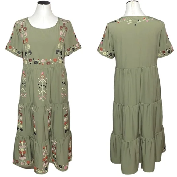 CURVEDREAM Floral Embroidery Tiered Midi Dress - Picture 2 of 11